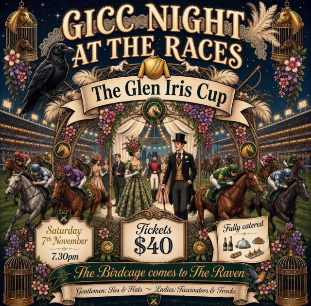 BREAKING NEWS | The club is excited to announce that our first ALL club social function for season 2026/27 will be held on Saturday 7th November.A NIGHT AT THE RACES - THE GLEN IRIS CUP!Saturday 7th November - Eric Raven Reserve – from 7.30pm$40 per personThis is a fully catered event - Dress to impress – Fashions on the FieldTHE BIRDCAGE COMES TO THE RAVENBe part of the winning syndicate at the end of the night!Get out your fascinators, dust off your suits & hats and get ready for an evening of good old fashioned fun. The Glen Iris Cricket Club ‘Night at the Races’ will test your group’s ability to pick a winner when it comes to horse racing. Will you be in the winning syndicate at the end of the race card? Tickets and further details can be found in the bio.