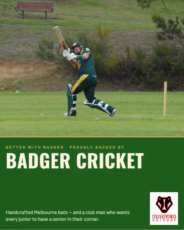 A huge thank you to @badgercricket for backing Better With Badger this season!Founder Chris Thewlis, 1st XI opener, batting coach, and Badger Cricket batmaker, got behind this program because he wanter our juniors to have what he had: a senior player in their corner.What's up for grabs? The highest scoring pair will each win a custom @badgercricket bat, valued at $1400 each, with the full experience - fitting, willow selection, custom stickers - the same experience and bats that professional Aussie cricketers here and overseas have.Every U16 is paired with a senior mentor for the season, with a weekly player journal, and monthly 1 on 1 meetings.Every pair scores together three ways - on field results, behind the scenes club first volunteering, and improvement on last year's performance.Support @badgercricket - whether it's a new bat, or refurbishments on an old bat - Badger has what you need.